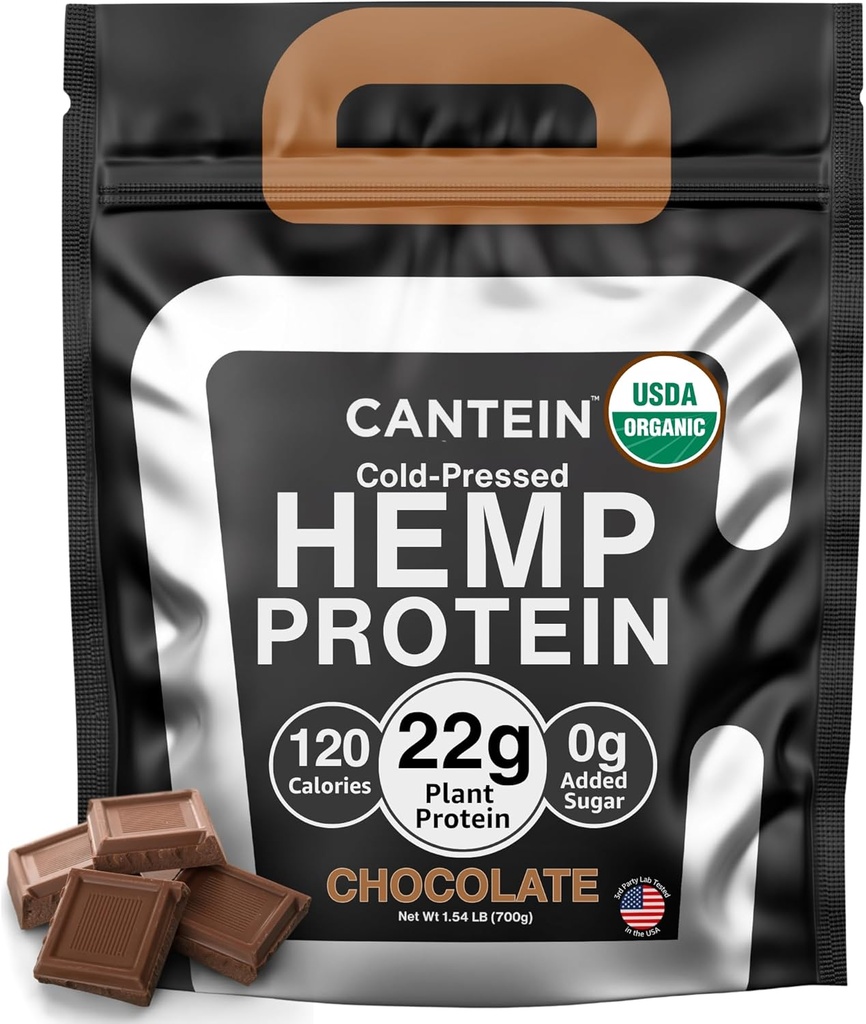Organisk Hamp Protein Powder, Plant Based and Vegan Protein Shake, Lactose and Dairy Free, Gluten Free, Ren og Natural- Chokolade (20 Servere)