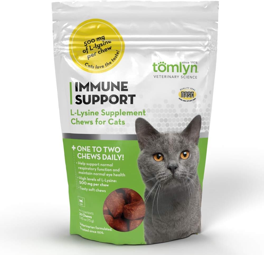 Tomlyn immunforsvar Daily L- Lysin supplement, Fish- Flavored Lysin Chews til katte og killinger, 30ct