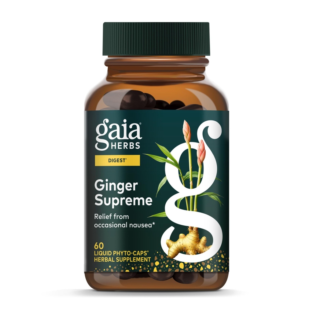 Gaia Herbs Ginger Supreme - understøtter sund fordøjelse og lindrer lejlighedsvis kvalme - med Organic Ginger Root og gurkemeje Root - 60 Vegan flydende Phyto- kapsler (60- dages forsyning)