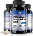 Kalium Magnesium Supplement 1000mg, Magnesium Kalium Zink til lg kramper, høj absorption Magnesiumkompleks, Vegan (60 kapsler)