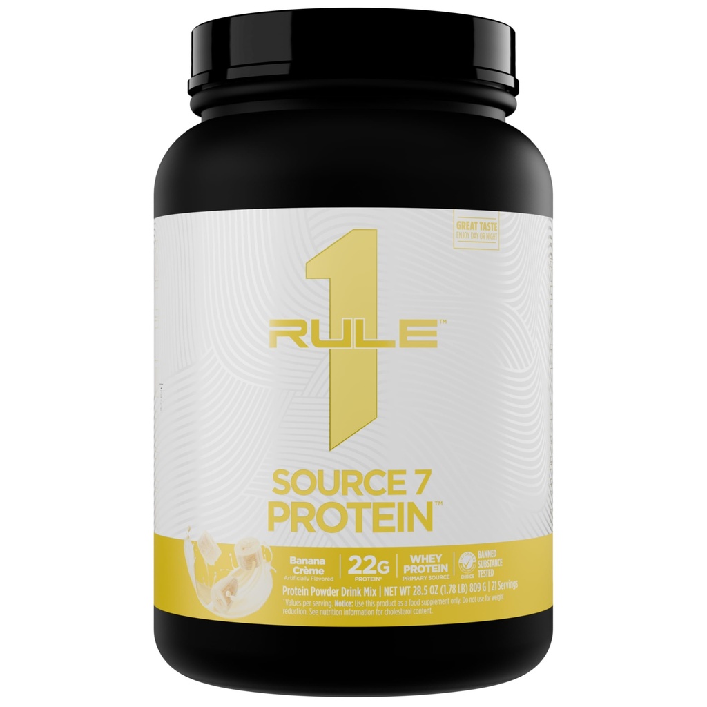 Rule 1 Proteins Source 7 Protein – Decadent Flavor, Velvety Smooth Texture, 22g Anytime Protein, and 10g Naturally Occurring EAAs Per Serving from 7 Premium Sources (1.8 Pounds, Banana Cream)