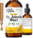 Wild & Organic St Johns Wort Tinktur - Mood Support - Afslappende St. John 's Wort Supplement - Flydende Hypericum Perforatum Herb Drops - Vegan, Sukker & Alkohol- Free - 2 fl oz