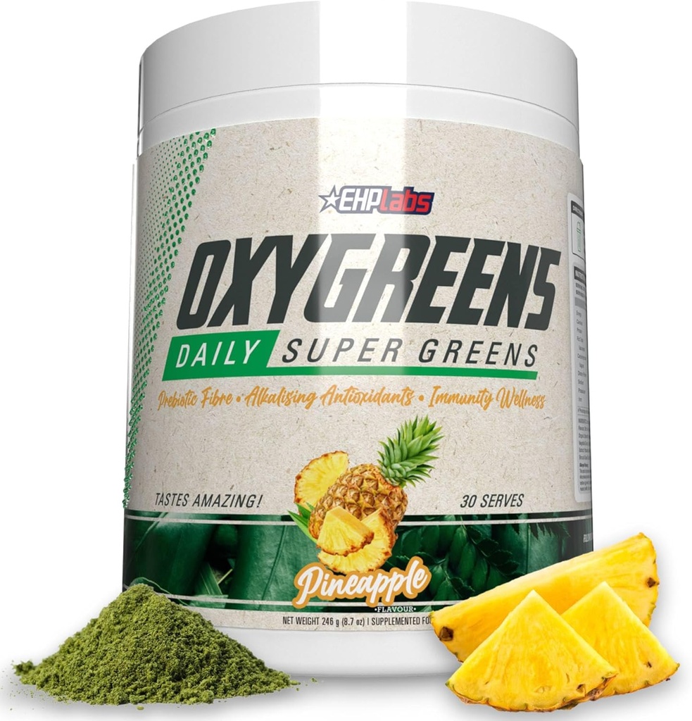 EHP Labs Oxygreen Super Green Powder - Spirulina & Chlorella Superfood, Green Juice Powder & Green Kosttilskud med Prebiotic Fibre, Antioxidanter & Immunity Support, 30 Serves (Ananas)