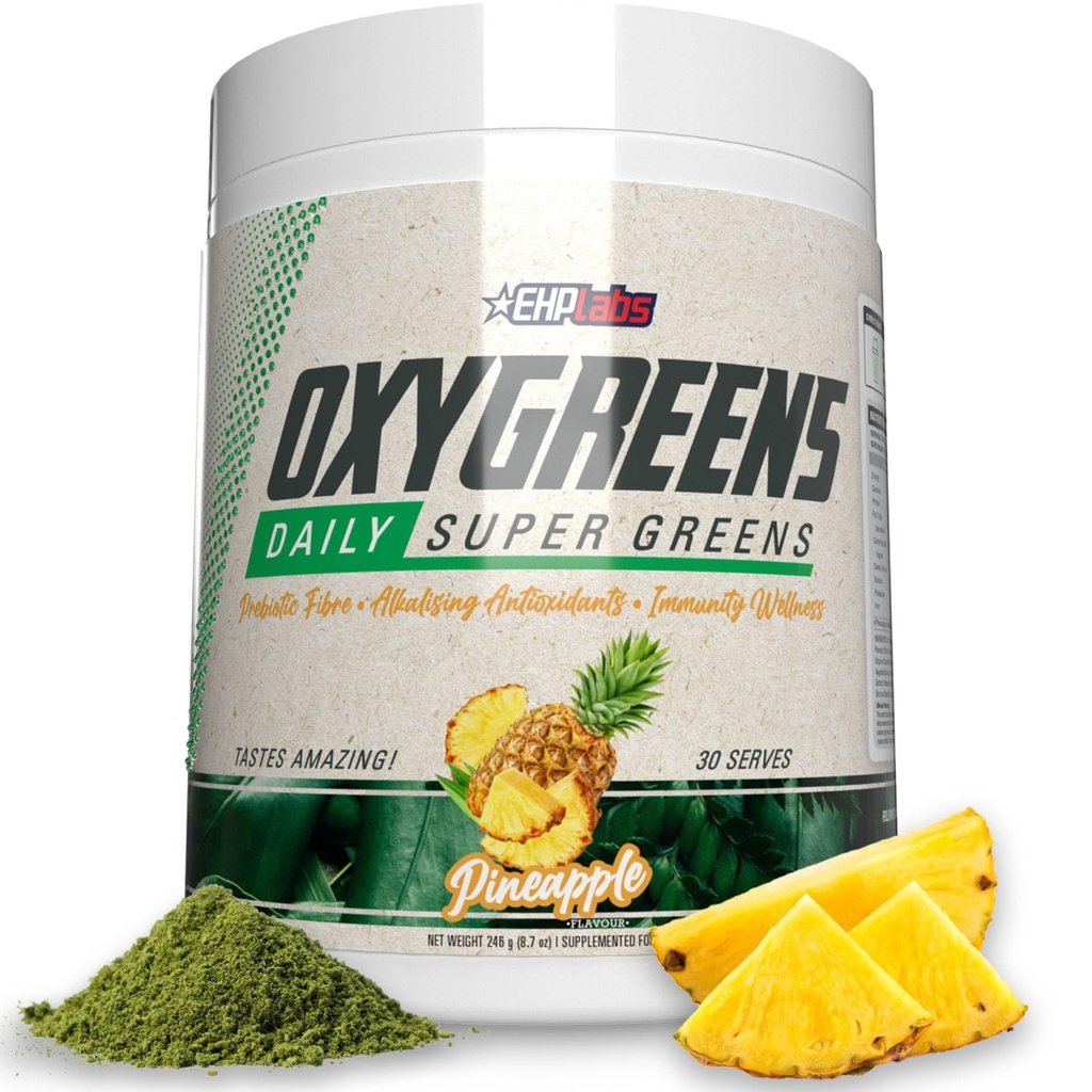 EHP Labs Oxygreen Super Green Powder - Spirulina & Chlorella Superfood, Green Juice Powder & Green Kosttilskud med Prebiotic Fibre, Antioxidanter & Immunity Support, 30 Serves (Ananas)
