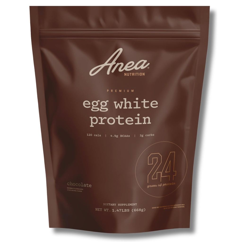 Anea Egg White Protein - Chocolate | 24g Protein | Fat-Free, Cholesterol-Free | 4.9g BCAA | Complete Amino Acid Profile| Dairy-Free, Gluten-Free, Soy-Free | Chocolate Flavor | Made in GMP Facility