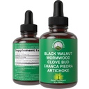 Wormwood Black Walnut Clove Cleanse for mennesker. Elimination Detox + Intestinal Support flydende tinktur supplement til voksne og børn. Med Artichoke og Chanca Piedra for yderligere fordele