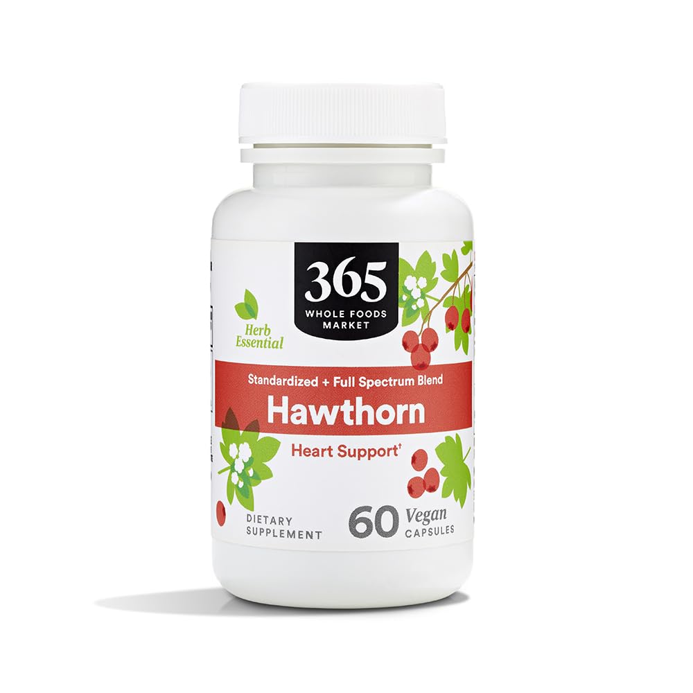 365 af Whole Foods Market, Hawthorn Standardized + Fuld Spectrum Blend, Heart Support, Vegan Kapsler, 60 Greve