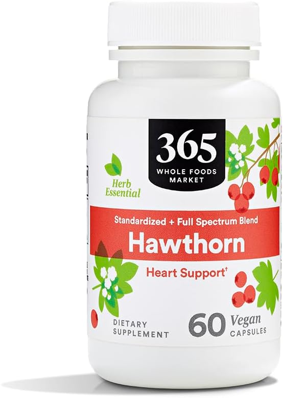 365 af Whole Foods Market, Hawthorn Standardized + Fuld Spectrum Blend, Heart Support, Vegan Kapsler, 60 Greve
