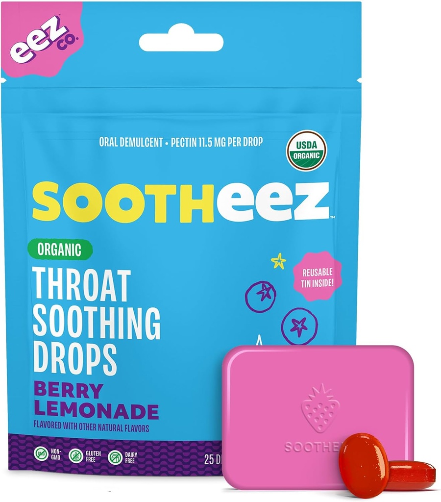 Sootheez Organic Throat Linding Drops for voksne, Berry Lemonade, 25 Greve, Nægtelig, Great Tasting Drops That Sooth Sore Throats