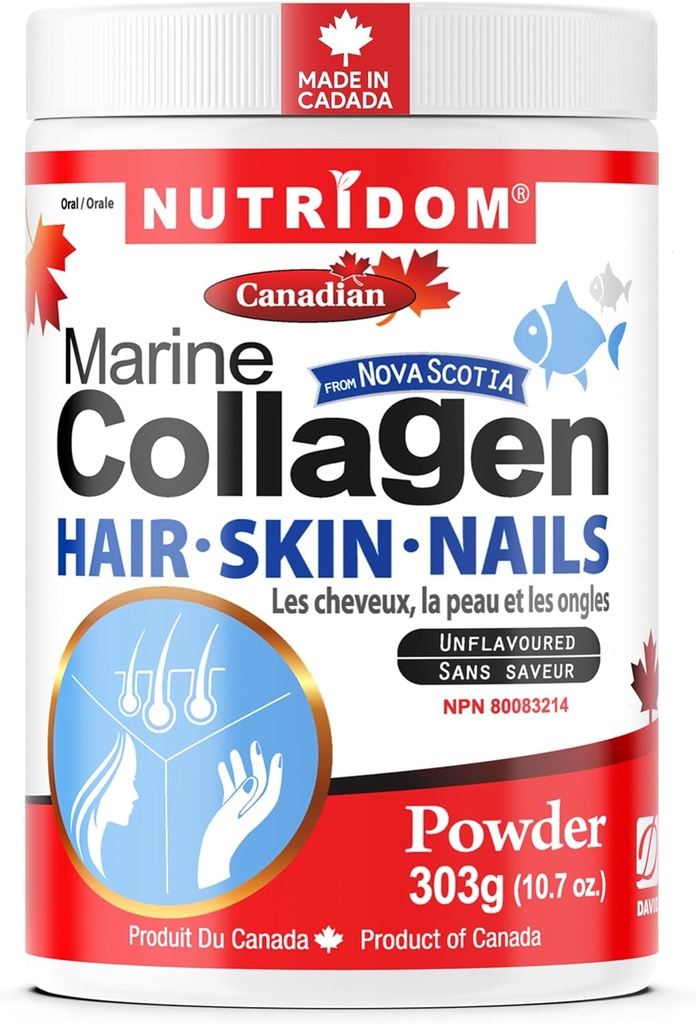 Nutridom Hydrolyzed Marine Collagen Peptider Powder, Wild-Fanget fra Nova-Scotia, Understøtter hår, Hud & Nails, Non- GMO, Gratis Gluten, Soy & Dairy (303 g)