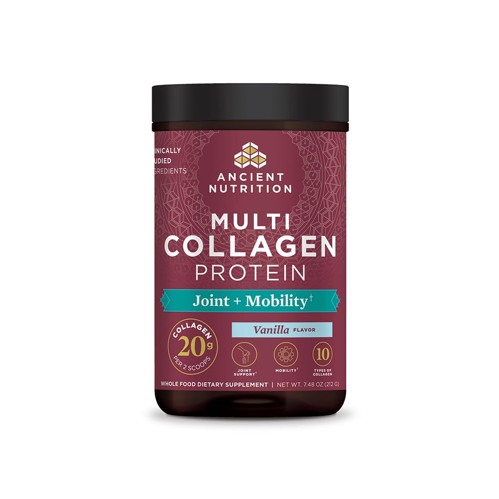 Ancient Nutrition Collagen Powder Protein, Multi Collagen Protein Powder Joint + Mobility, 20 Servering, Fælles tillæg med hydrolyseret Collagen Peptider til Post Workout, 7.48oz