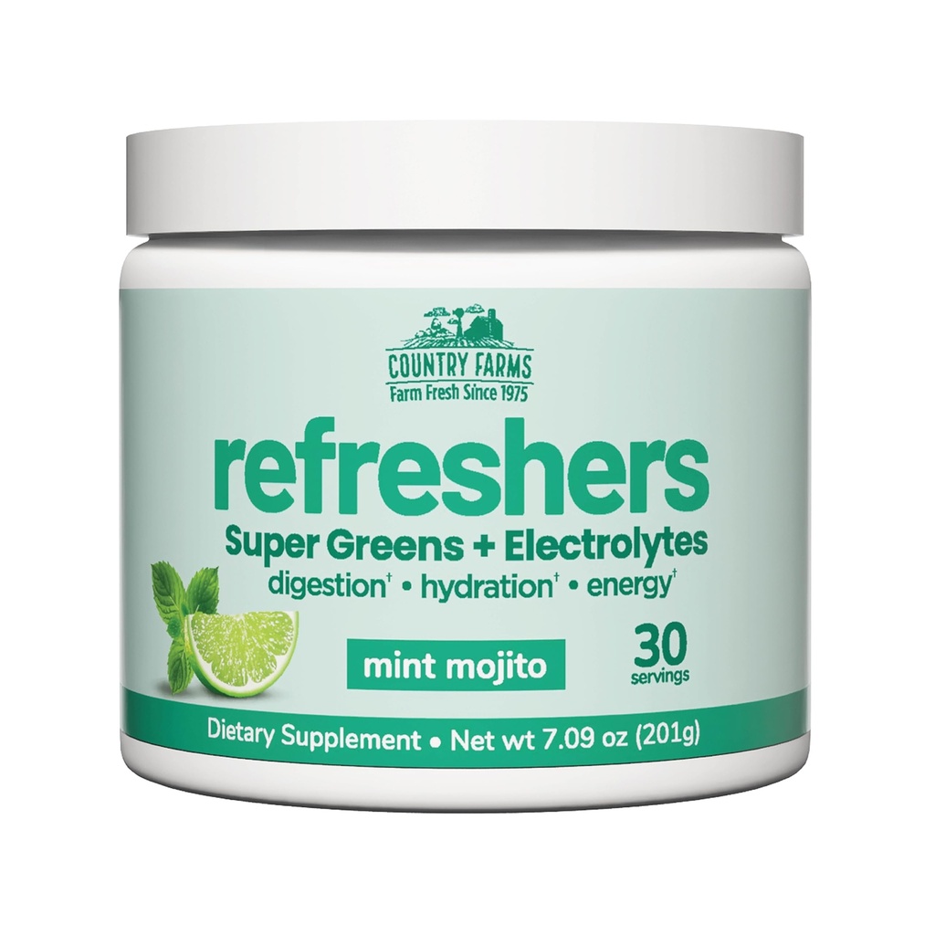 Country Farms Refreshers, Super Greens and Electrolytes, Essential Minerals and Superfoods, Hydration Support, Promotes Natural Energy, with Fiber, Mint Mojito, 30 Servings