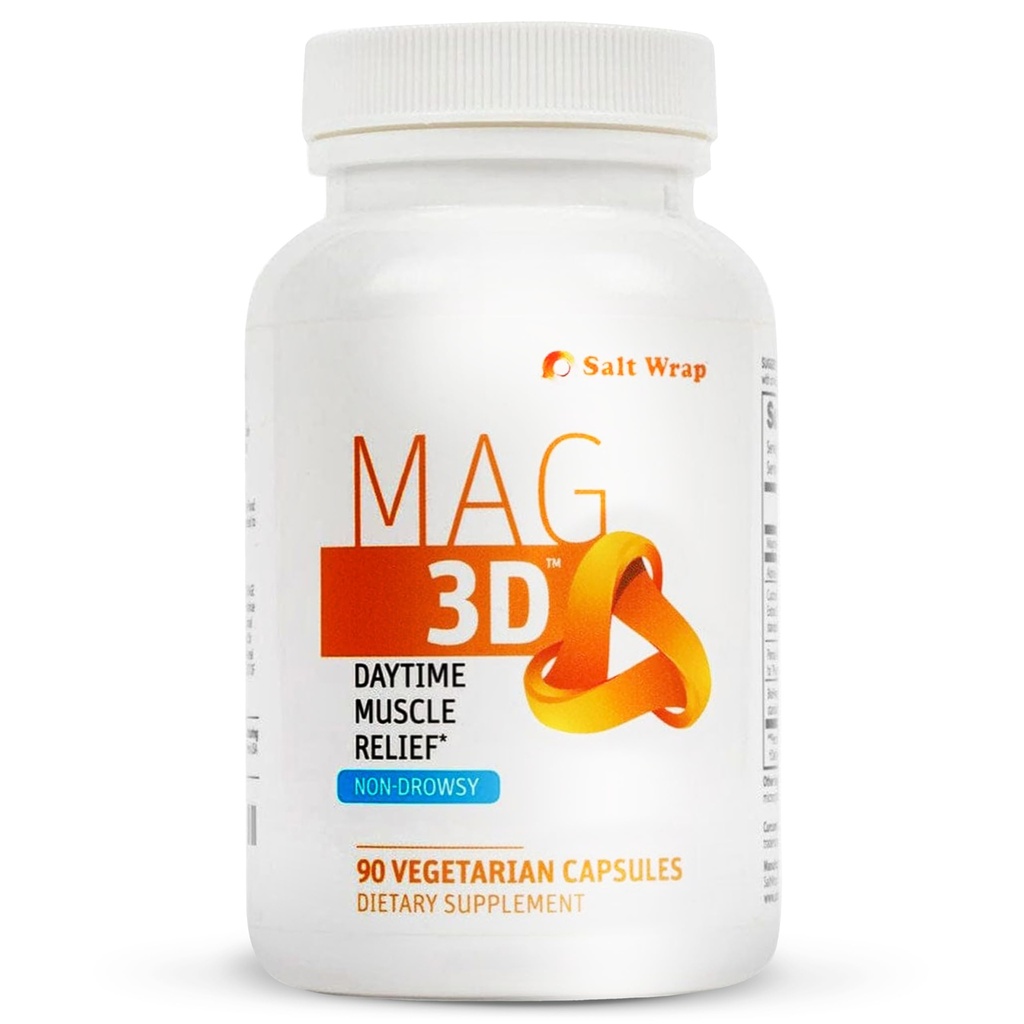 SaltWrap Mag 3D - Dagtid (non-Drowsy) Leg Cramp & Muscle Relief Support - Naturligt supplement til muskel og nerve sundhed med gurkemeje, Alpha Lipoic Acid & Magnesium