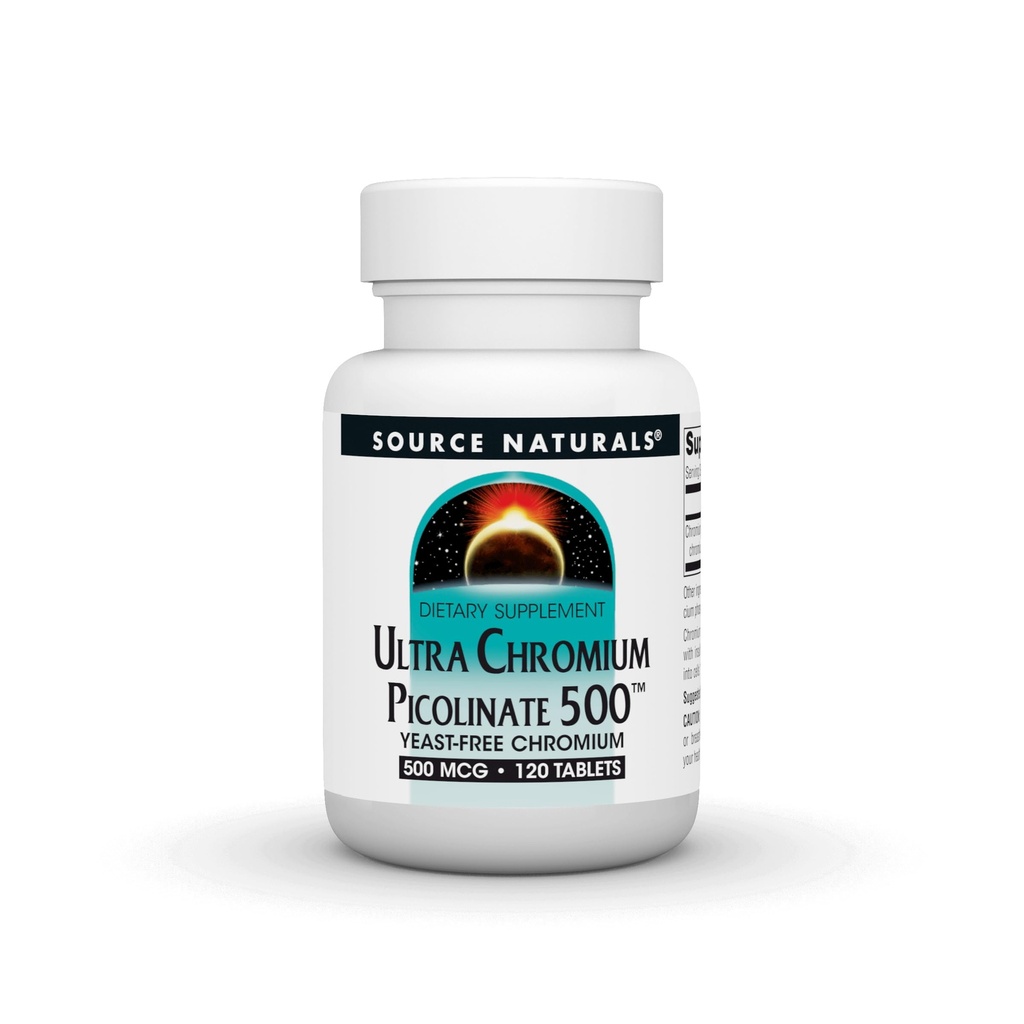Kilde Naturals Ultra Chrom Picolinate 500 Yeast- FreeChrom, Vegetarisk Kosttilskud, 500 mcg - 120 tabletter