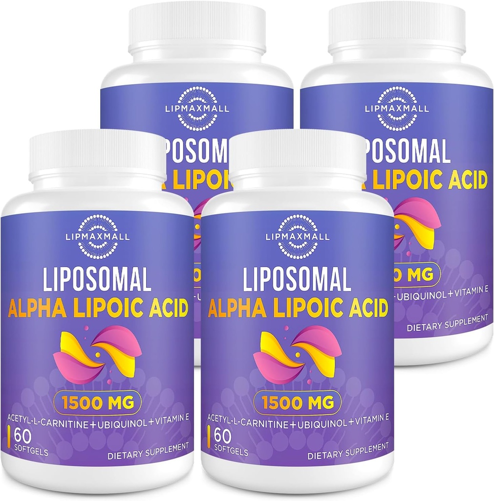 Liposomal Alpha Lipoic Acid 1500mg - with Acetyl- L- Carnitin 900mg & Ubiquinol 100mg & vitamin E 15mg MALA Supplement for antioxidanter Glucose Metabolisme Nerve Energy, 60 Softgel (4 Flaske)