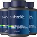 ProHealth Trans Resveratrol Plus 1000mg. Worlds Most Research Trans- Res Supplement. Læge Formuleret med Quercetin & BioEnhances for Max Potency. Lab Testet 98% Pure. 30 Servering (3 Pack)