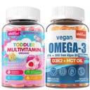 Vegan Omega 3 Gummies 1280mg + Vitamin D3 K2 (MK7) + Organic Toddler Multivitamin Gummies + Omega-3 (DHA/EPA), Postbiotics 3 Pack