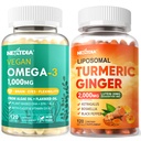 Vegan Omega 3 D3K2 Supplement + Liposomal Turmeric Ginger Lutein Supplement
