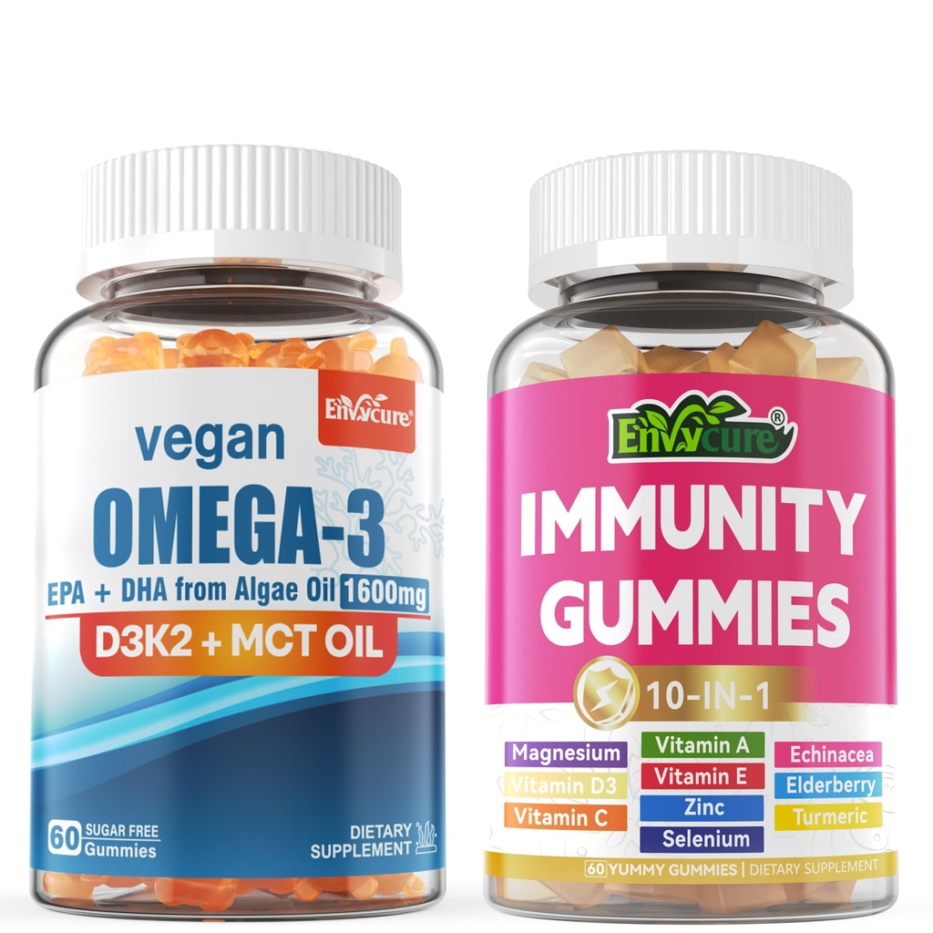 Vegan Omega 3 Gummies + 10 in 1 Immune Support Supplement Gummies