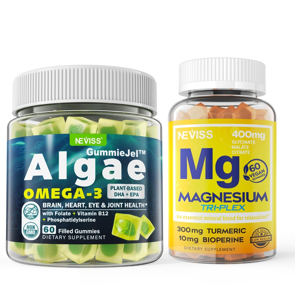Vegan Omega 3 Gummies 1000mg + Magnesium Supplement Complex 400mg