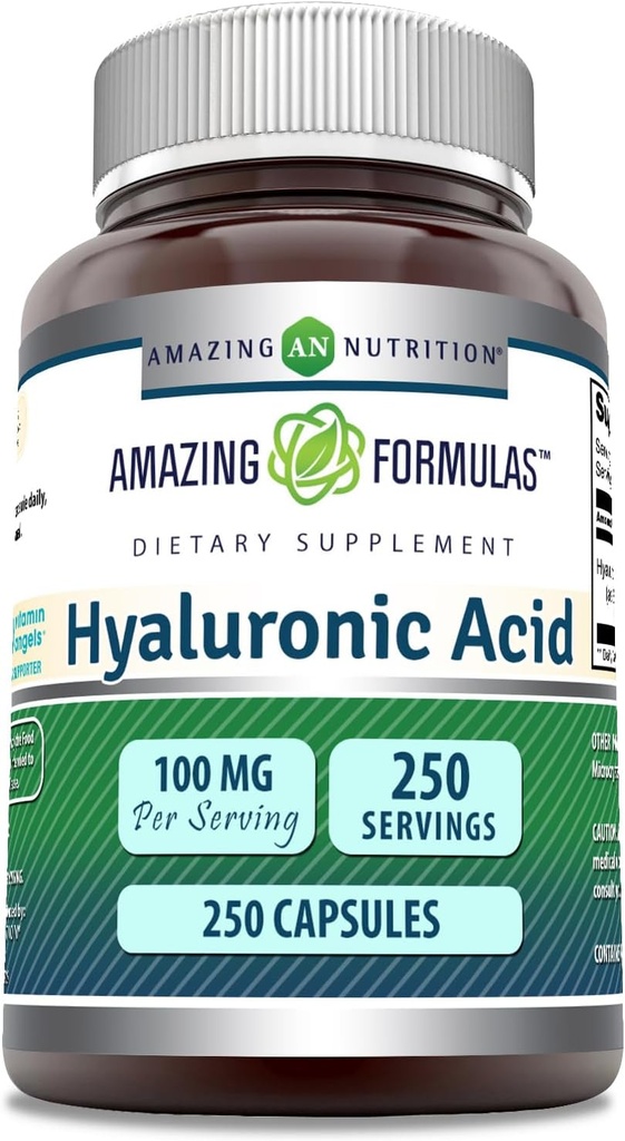 Amazing Formulas Hyaluronic Acid 100mg 250 Kapsler Supplement 124; Non GMO-nr. 124; Gluten Free