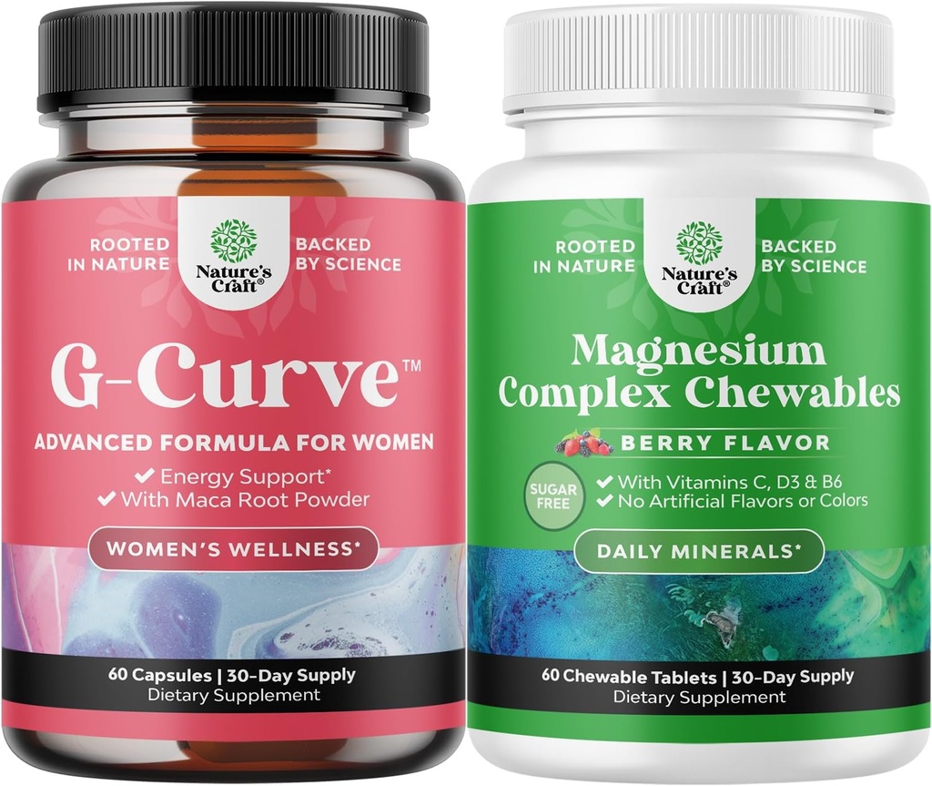 Bundle af G- Curve Butt & Breast Enhancement med Saw Palmetto Extract Horny Geat Weed til kvinder og sukker fri Magnesium Glycinate Chewable med Taurate & Citrate Complex Plus Vitamin D3 B6 & C