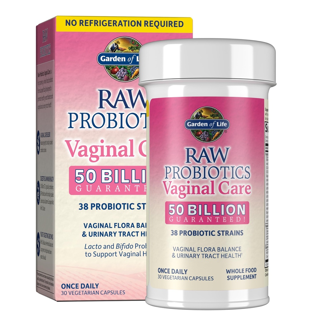 Garden of Life Raw Probiotics Vaginal Care - 50 Billion CFU - 38 Probiotic Strains - Supports Vaginal & Urinary Tract Health - Shelf Stable - 30 Vegetarian Capsules (Pack of 6)