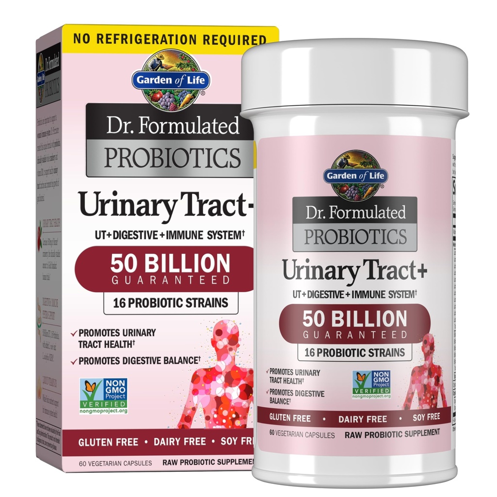 Garden of Life Dr. Formulated Probiotics Urinary Tract+ - 50 Billion CFU - Supports Digestive, Immune & Urinary Tract Health - Shelf Stable - 60 Vegetarian Capsules (Pack of 6)