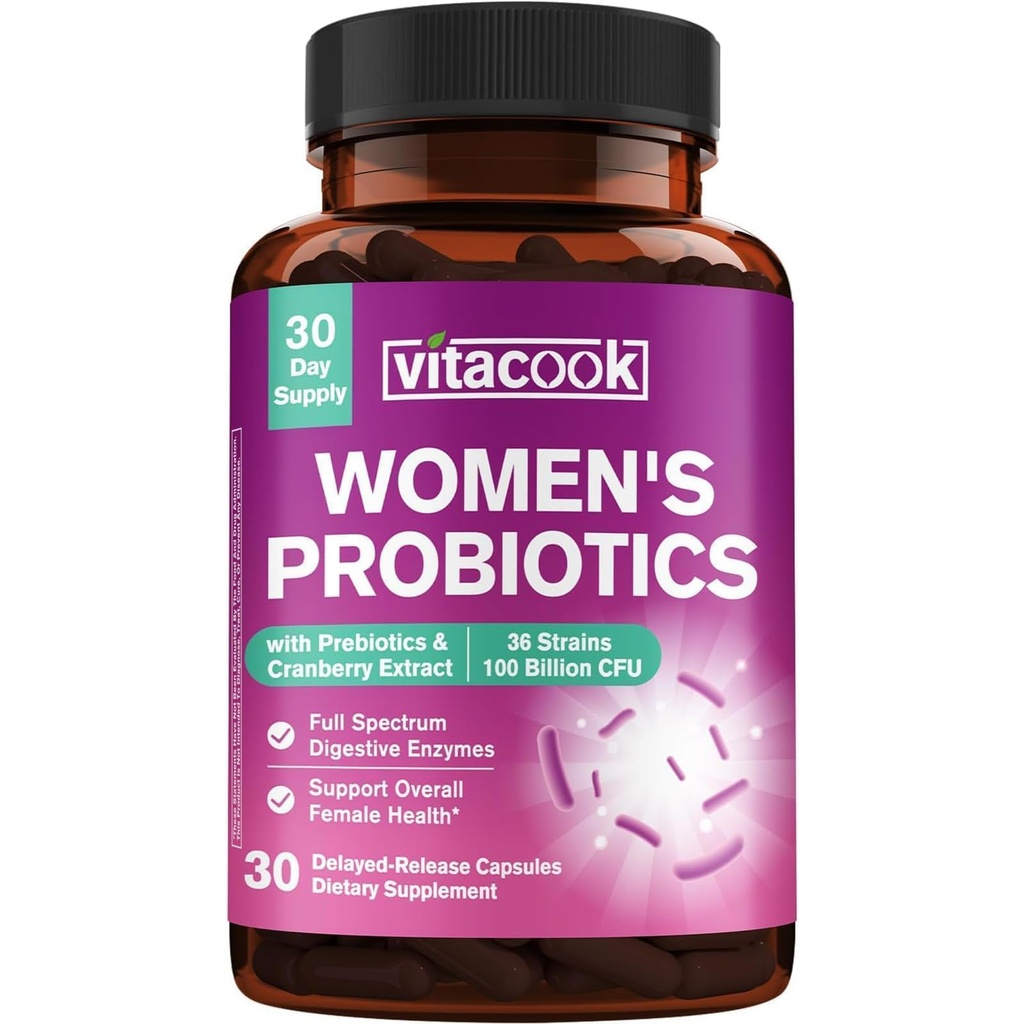 Probiotics for Women 100 Billion CFU 36 Strains, Women's Probiotic with Prebiotics & Digestive Enzymes, Organic Cranberry, Boost Digestive, Vaginal & Urinary Health, 30 Vegan Caps
