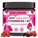 Llama Naturals Vitamin D3, Vegan, Økologisk immunforsvar Support, Vitamin D gummier for voksne og børn, Real Fruit Gummy Vitaminer, Promoes Bone Health, Ingen Tilføjet sukkerrør, Hindbær, 120 Ct