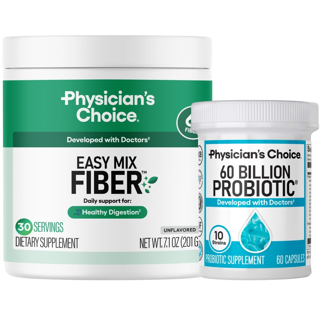 Physician's CHOICE 60 Billion Probiotic 60 Count + Easy Mix Fiber Bundle