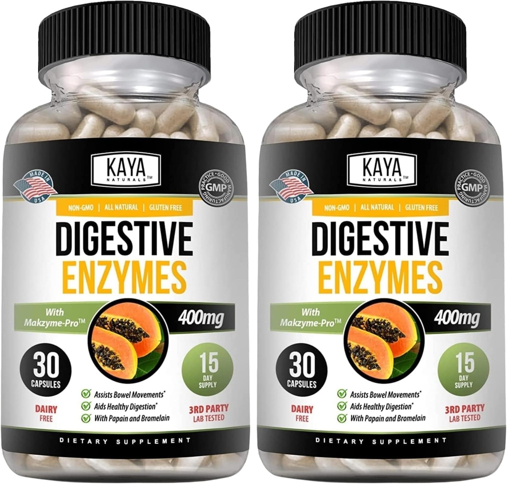 Kaya Naturals Digestive Enzymes with Prebiotics & Probiotics - Constipation & Bloating Relief Pills for Women & Men - Aids Immune Function - Digestion Support - 30 Veggie Capsules (Pack of 2)