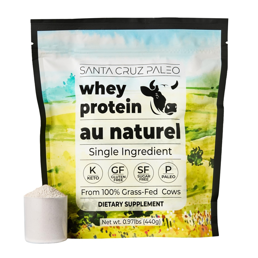 Santa Cruz Paleo Whey Protein Powder, Unflavored, 20 G Grass Fed Whey Protein Isolate Per Serving, Gluten Free, Paleo & Keto Friendly, No Sugar Added, Protein Shake Mix, 20 Servings, 0.97 lbs