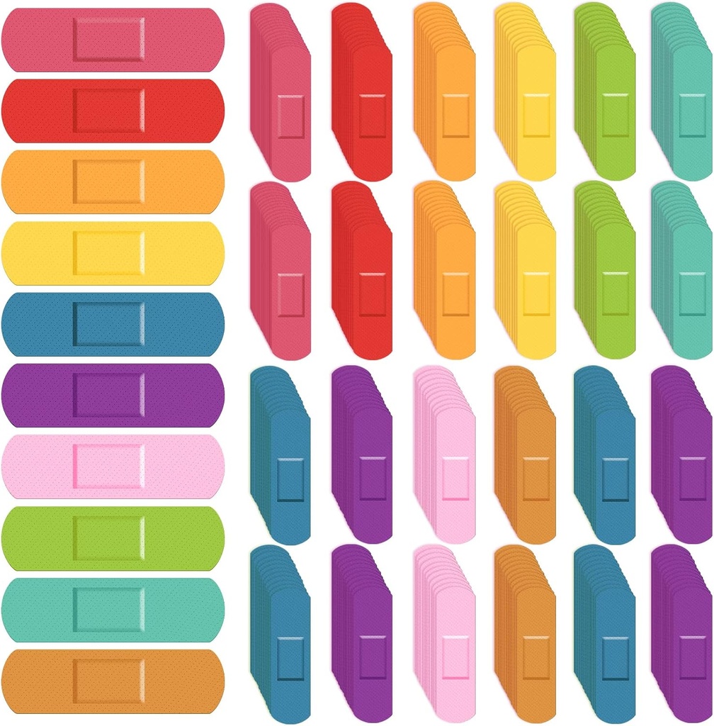 Lounsweer 600 stk Kids Bandages Bulk vandtæt Breathable Bandages Neon Farverige Fleksible Bands Assorterede Farver Fleksibel Beskyttelse Sår Care Scrapes og Slight Cut