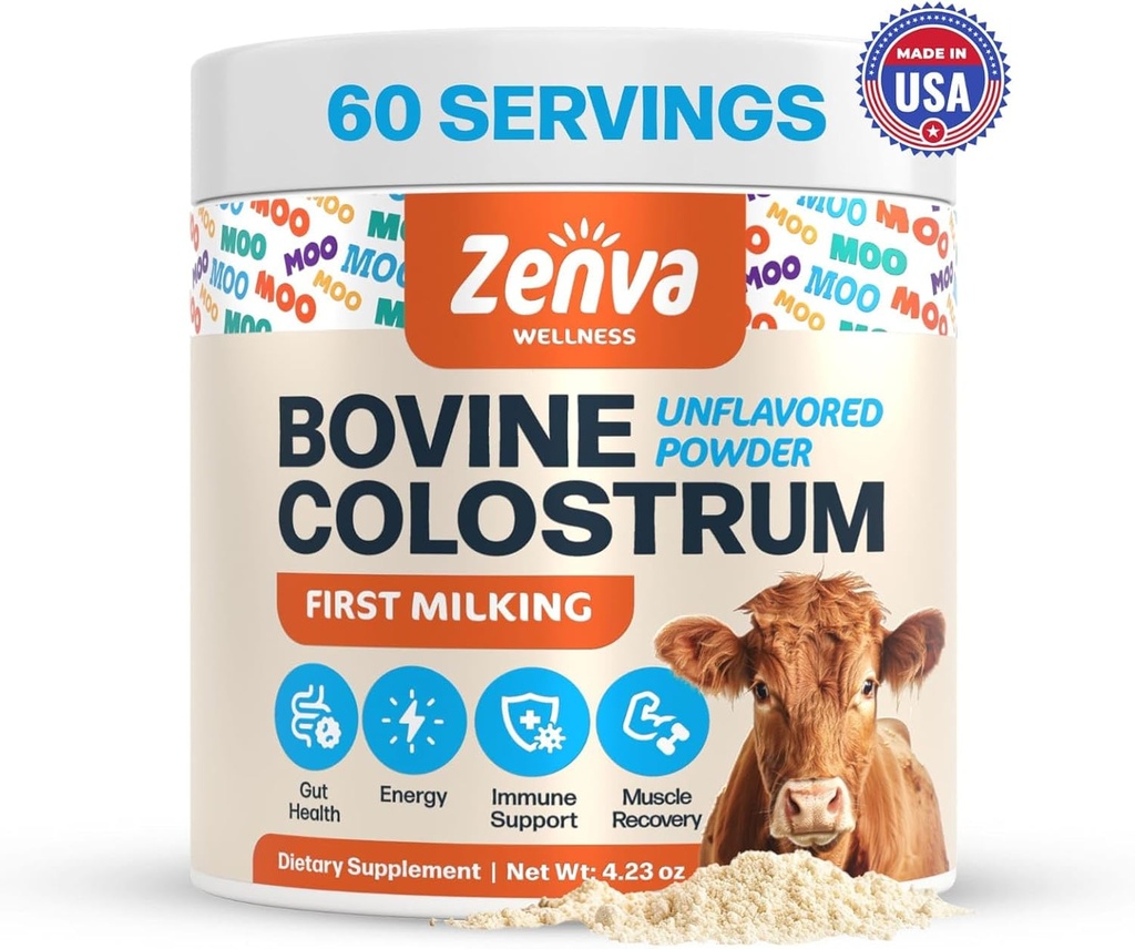 Colostrum Supplement Bovine Colostrum til mennesker 100% Pure Grass Fed, Supergut Health & Immunsupport, 50% IgG, Unflavored, Calostro Bovino para Adultos Organico 60 Servering pulver