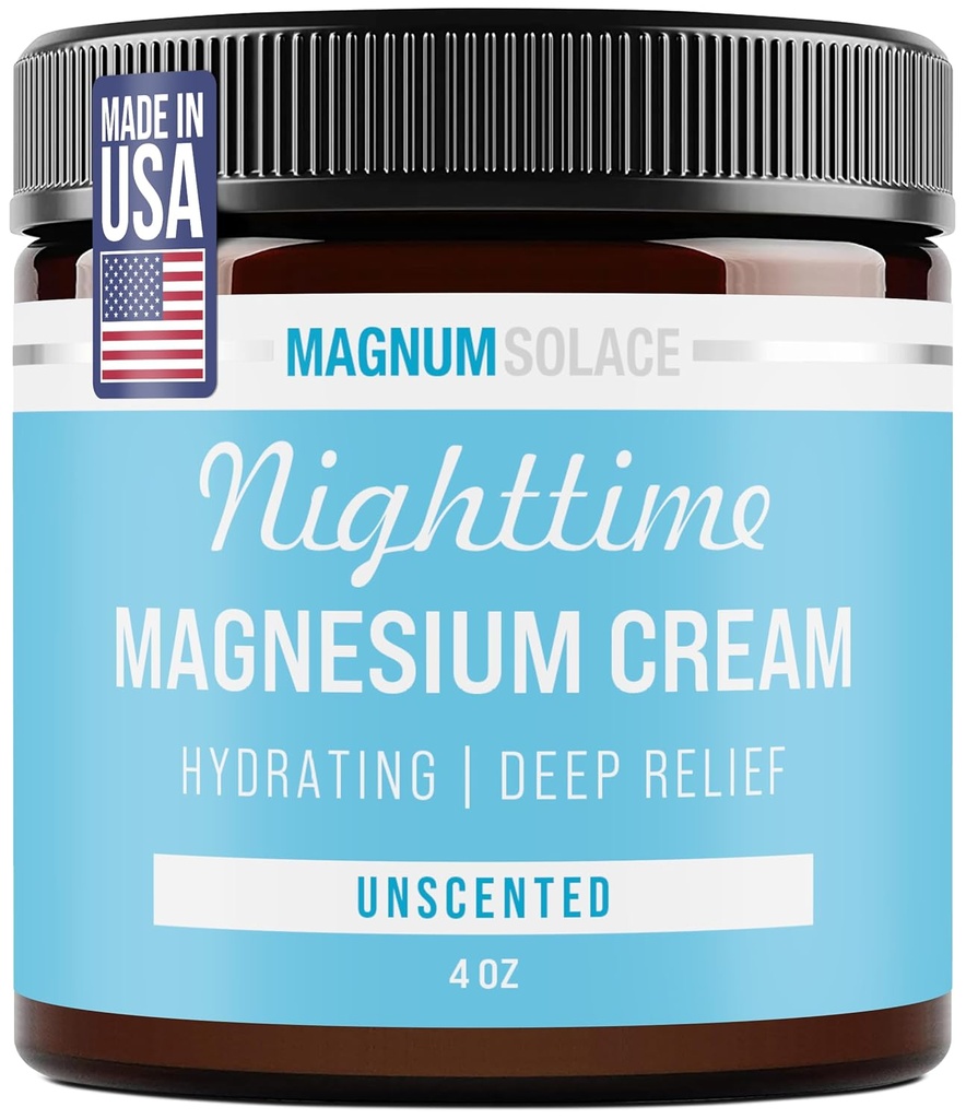 Magnum Solace Magnesium Lotion - Hydrerende Nighttime Cream anvendes på ben, arme eller bryst - topisk Chloride USA Made and Safe for Kids (Uduftende)