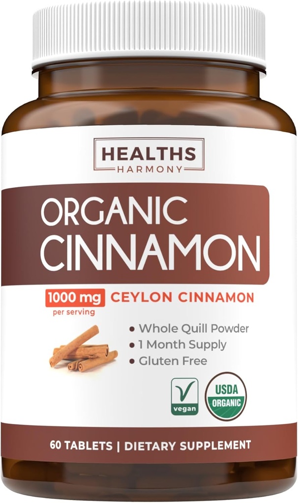 USDA Organic Cylon Cinnamon Pills - High Potency Cylon Cinnamon Supplement med 1000 mg per servering til fuld Body Antioxidant Support - Vegan Non- GMO cGMP Made & Lab Verified (1 måned Tilgang)
