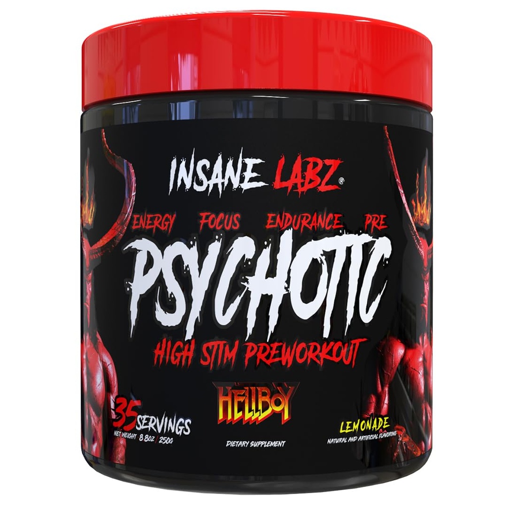 Insane Labz Hellboy Edition, High Stimulant Pre Workout Powder and NO Booster with Beta Alanine, L Citrulline, and Caffeine, Boosts Focus, Energy, Endurance, Nitric Oxide Levels, 35 Srvgs, Lemonade