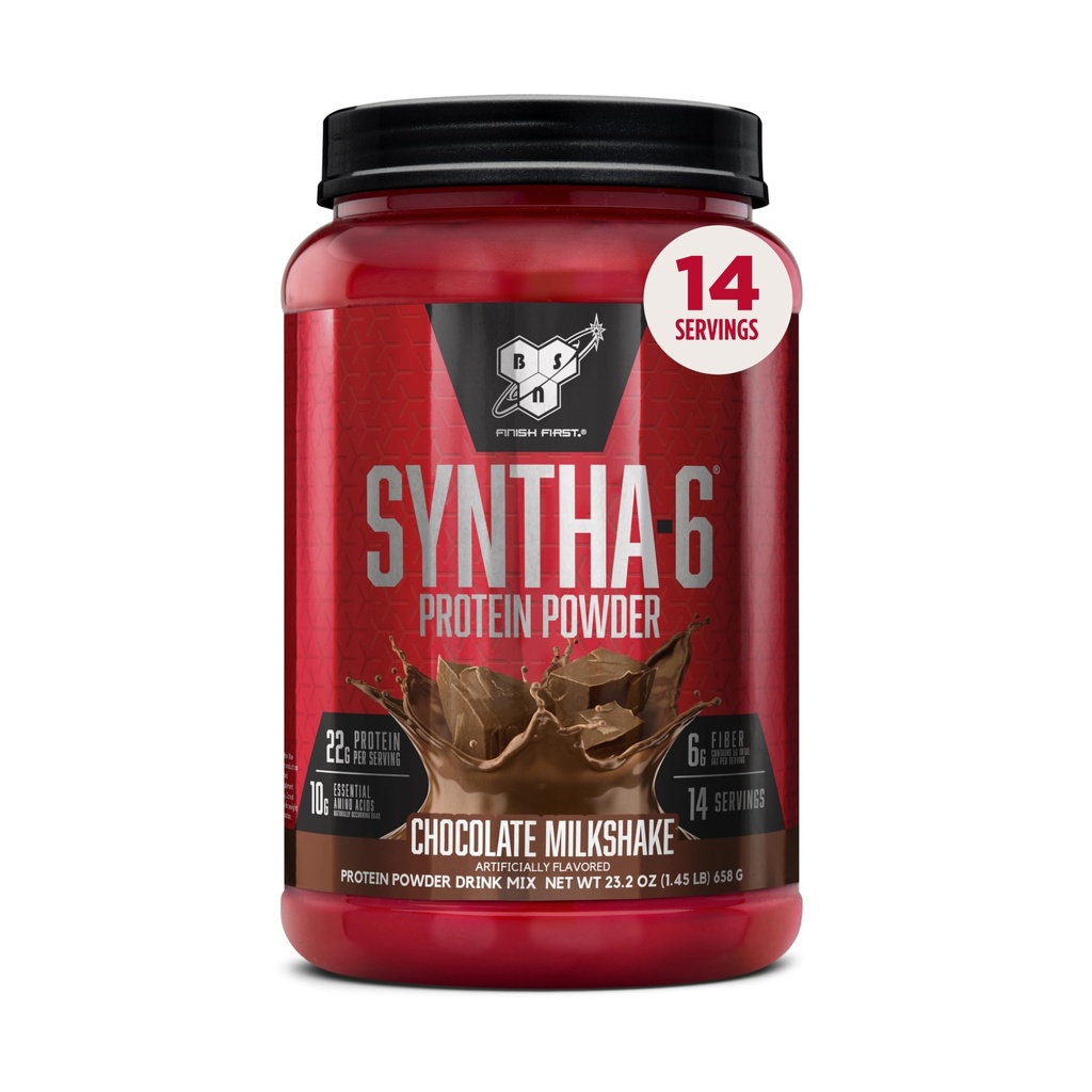 BSN SYNTHA-6 Premium Protein Powder with 6g of Fiber, Whey Isolate, Micellar Casein, Milk Protein Isolate, 5g of Fat, Chocolate Milkshake, 14 Servings, 1.45 Pound (Packaging May Vary)