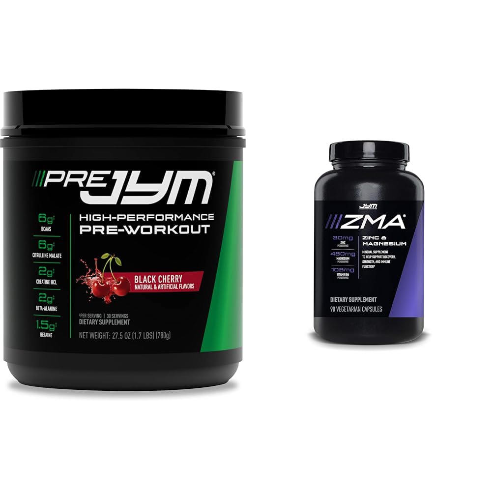 PRE JYM 30 Servings - Black Cherry & ZMA Zinc/Magnesium Capsules Supplement - Zinc, Magnesium and Vitamin B6 | JYM Supplemental Science | 90 Vegetarian Capsules