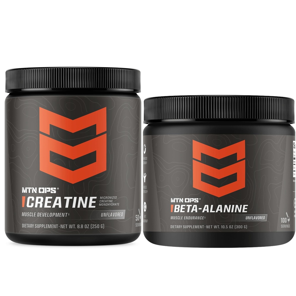 MTN OPS Creatinine Monohydrat & Beta Alanine Performance Stack - Styrke, Power & Muscular Endurance Support - Pre Workout & Training Recovery Bundle
