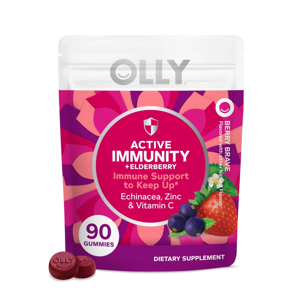 OLLY Immunity Gummy, immunstøtte, hyldebær, zink, C-vitamin, tillæg, berry - 90 Greve