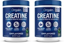 Orgain Creatin monohydrat Mikroniseret pulver, 100 Servering, Unflavored, Understøtter muskelvækst, Post Workout Inddrivelse og hjerne sundhed, Ingen kunstige tilsætningsstoffer, for mænd og kvinder, Vegan, (Pack of 2)
