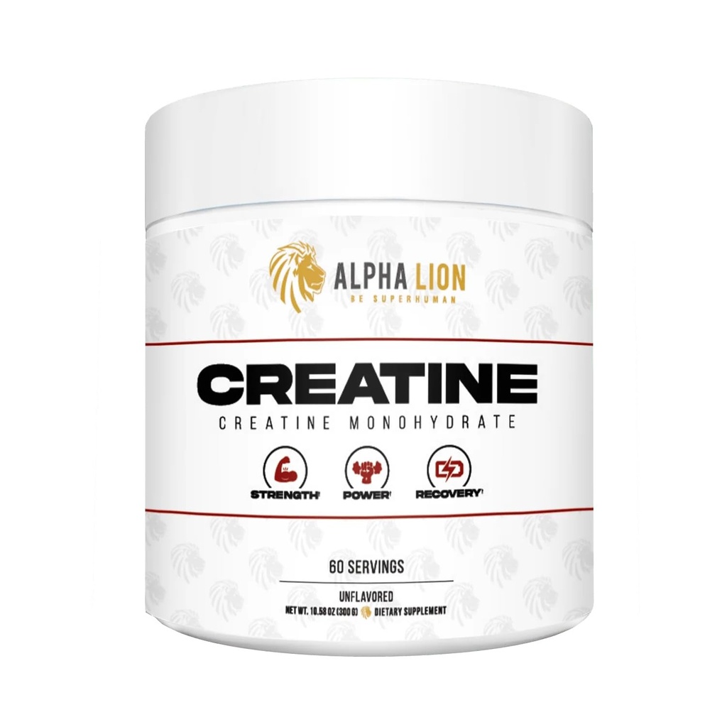 ALFA LION Creatinine Monohydrate Powder, 5000mg Per Serving (5g), Understøtter muskelstyrke, magt, atletisk ydeevne, Pure Creatina Monohydrata en Polvo tillæg (60 Servere, Unflavored)