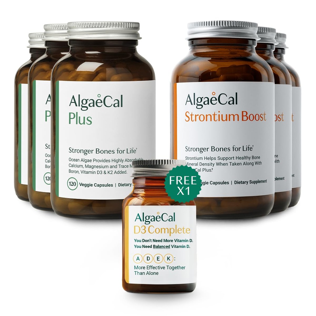 ALGAECAL Bundle Sundhed Bundle - Gratis 4-in-1 D3-vitamin Complete & Red Algae Calcium med 16 essentielle næringsstoffer, Klinisk støttet til at øge knogletæthed i 6 måneder
