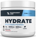 Transparent Labs Hydrate Naturally Sweetened Electrolytes Powder - Hydration Powder Electrolytes with Coconut Water, Calcium, Taurine, & Potassium - 40 Servings, Tropical Punch