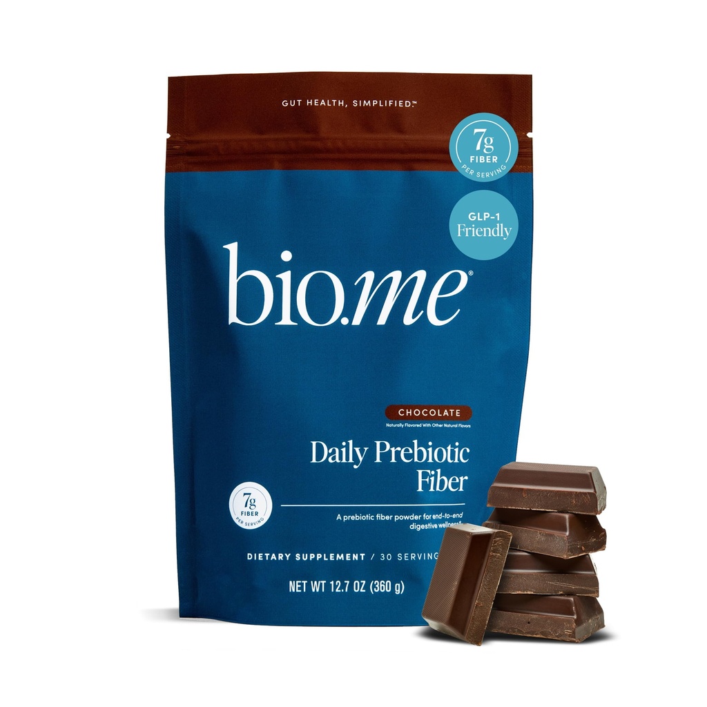 Bio.me Daily Prebiotic Fiber Powder Chocolate - 7g Per Serving - Opløselig & Uopløselig Fiber Supplement Pulver til kvinder & mænd - fordøjelsessygdomme & Gut Health - GLP-1 Friendly, Sugar Free - 30 Servere
