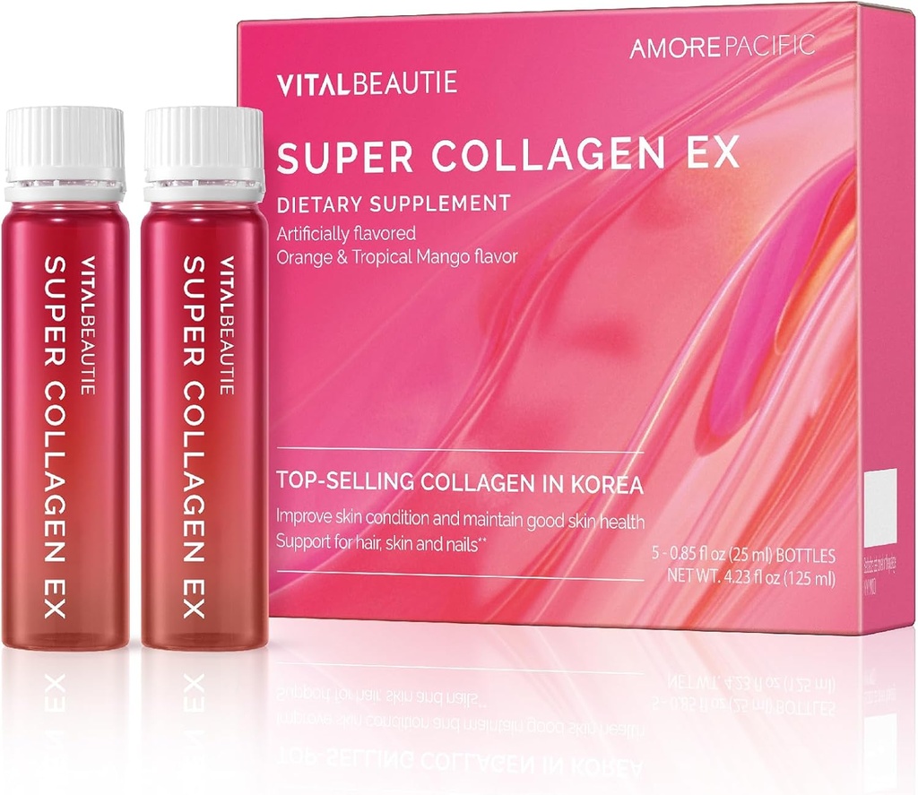VITABEAUTIE Super Collagen EX (flydende Marine Collagen) Indeholder biotin, C-vitamin, hyaluronsyre, L-glutathion af AMOREPACIFIC koreansk hudpleje - 5 Servere