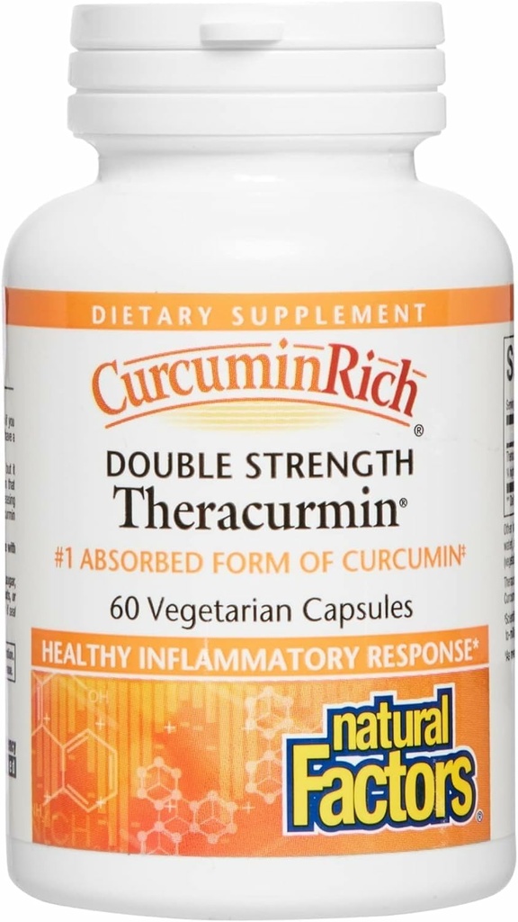 Naturlige faktorer, CurcuminRich Double Strength Theracurmin, 60 mg, Kun 1 Capsule Daily, Formuleret til Superior Absorption, 60 Greve (pakke med 1)