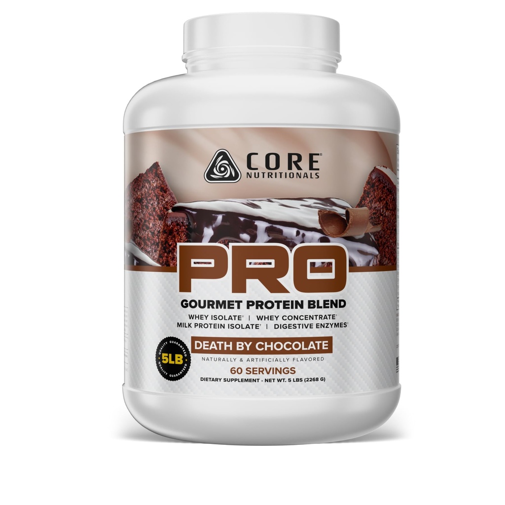 Core Nutritionals PRO Gourmet Protein Blend | Whey Protein Blend | with MCTs & Digestive Enzymes | Sustained Release Protein & Recovery Support |60 Servings (Death By Chocolate)